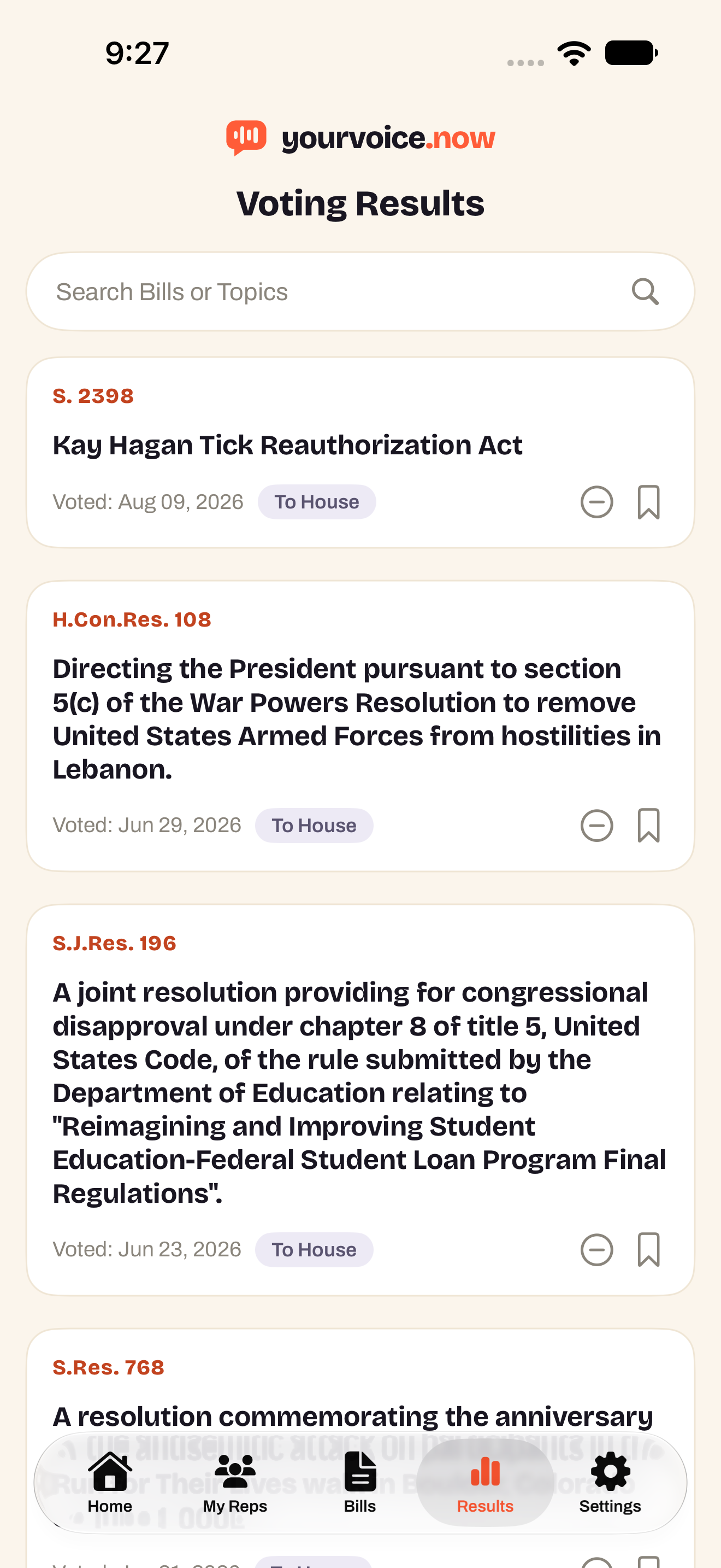 YourVoice.NOW mobile app, screen 6